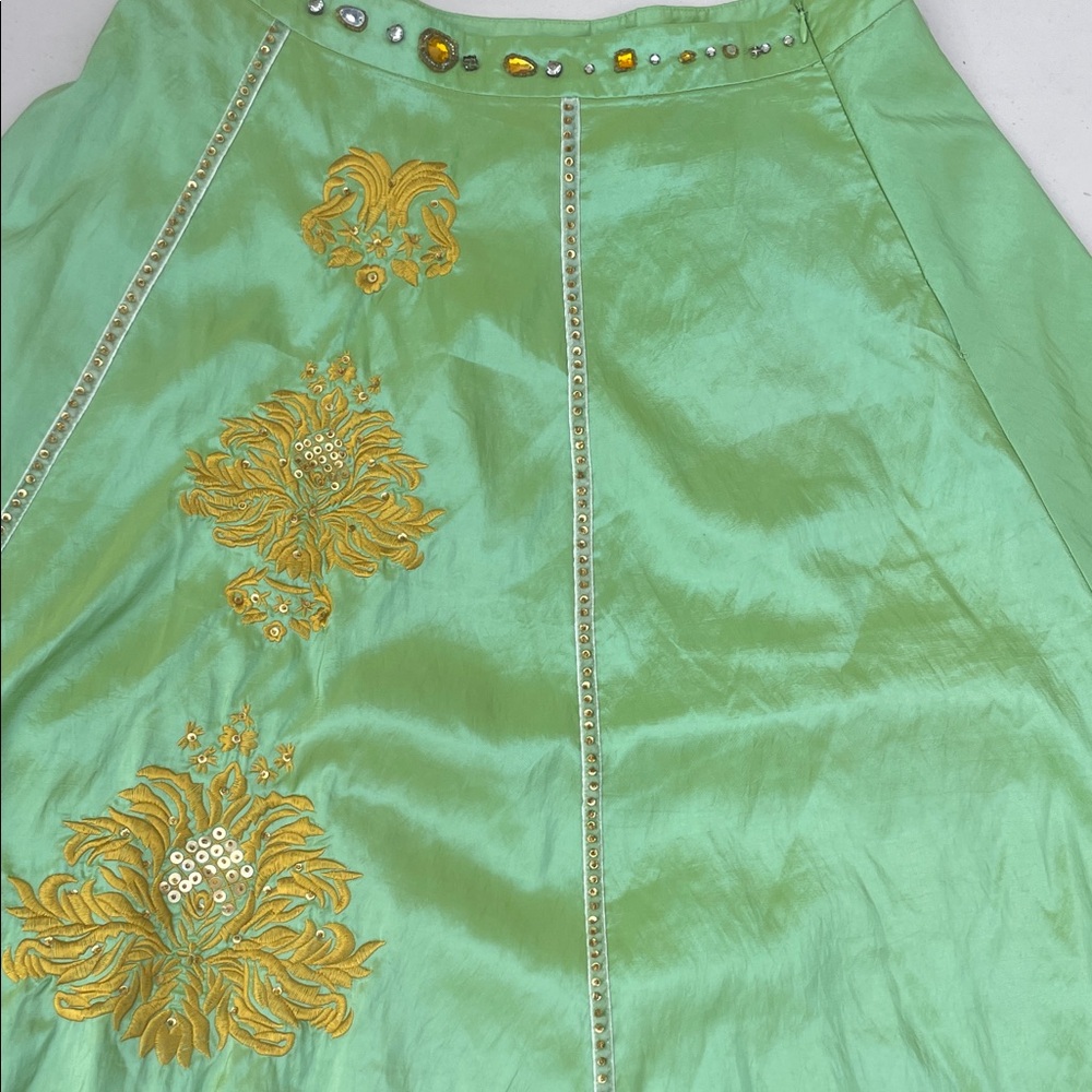 Sugarlips Green Skirt with Gold Embroidery and rhinestones
